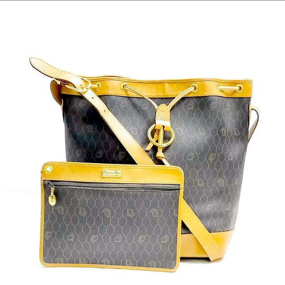 Christian Dior Leather Shoulder Bucket Bag w/ matching pouch. Honeycomb Line - Picture 1 of 10